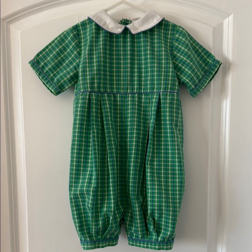 Orient Express Green Plaid Baby Romper with White Collar, 24M